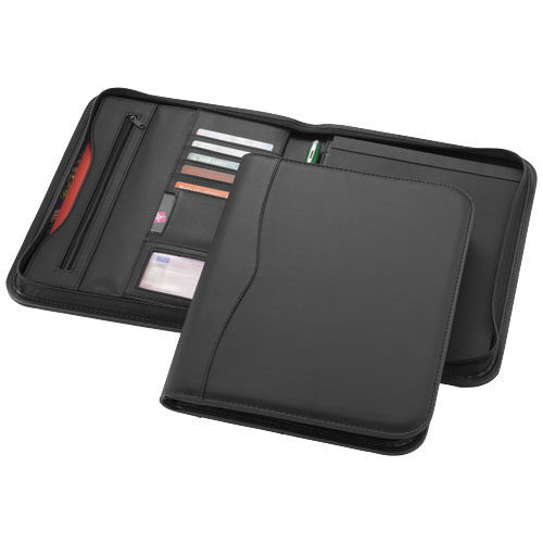 Ebony A4 Zipper Portfolio Leather Look Material