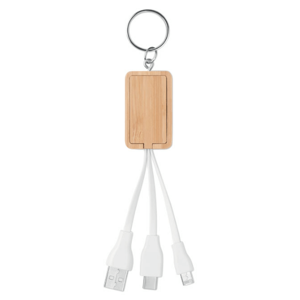 Bamboo Cover Key Ring with Charging Cable