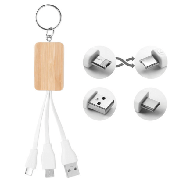 Bamboo Cover Key Ring with Charging Cable - Image 2