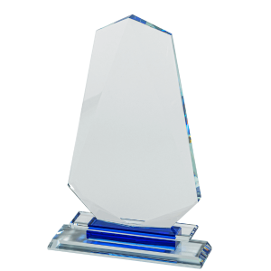 20 cm Pointed Crystal Plaque with Blue (Satin Box)
